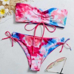 Tie Dye Bandeau Tie Side Bikini Swimsuit